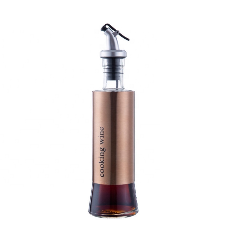 copper vinegar Salad Dressing Cruet container 300ml empty glass cooking wine bottle with pourer for sauce olive oil packaging