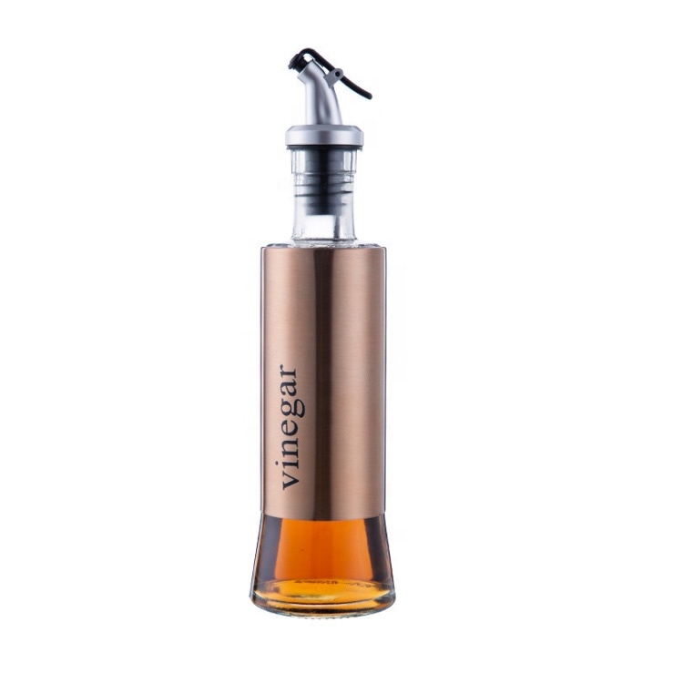 copper vinegar Salad Dressing Cruet container 300ml empty glass cooking wine bottle with pourer for sauce olive oil packaging