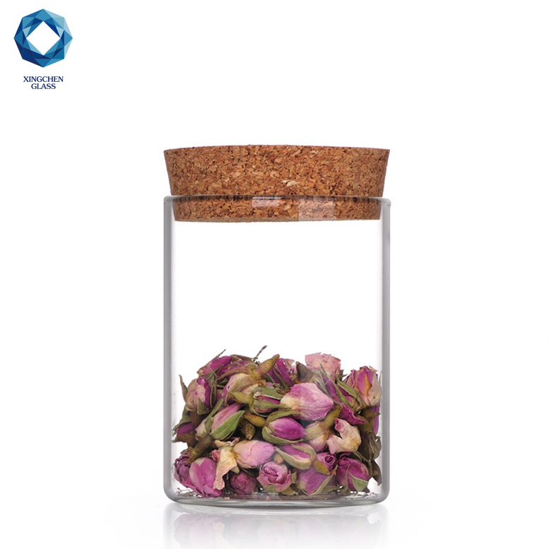 cork lid small borosilicate glass jar, decorative food packaging candy glass jar