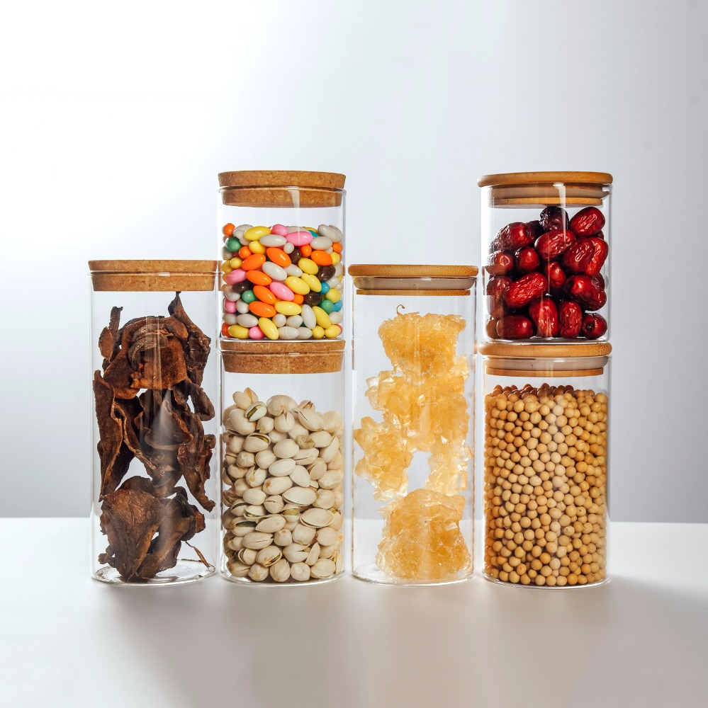 cork lid small borosilicate glass jar, decorative food packaging candy glass jar