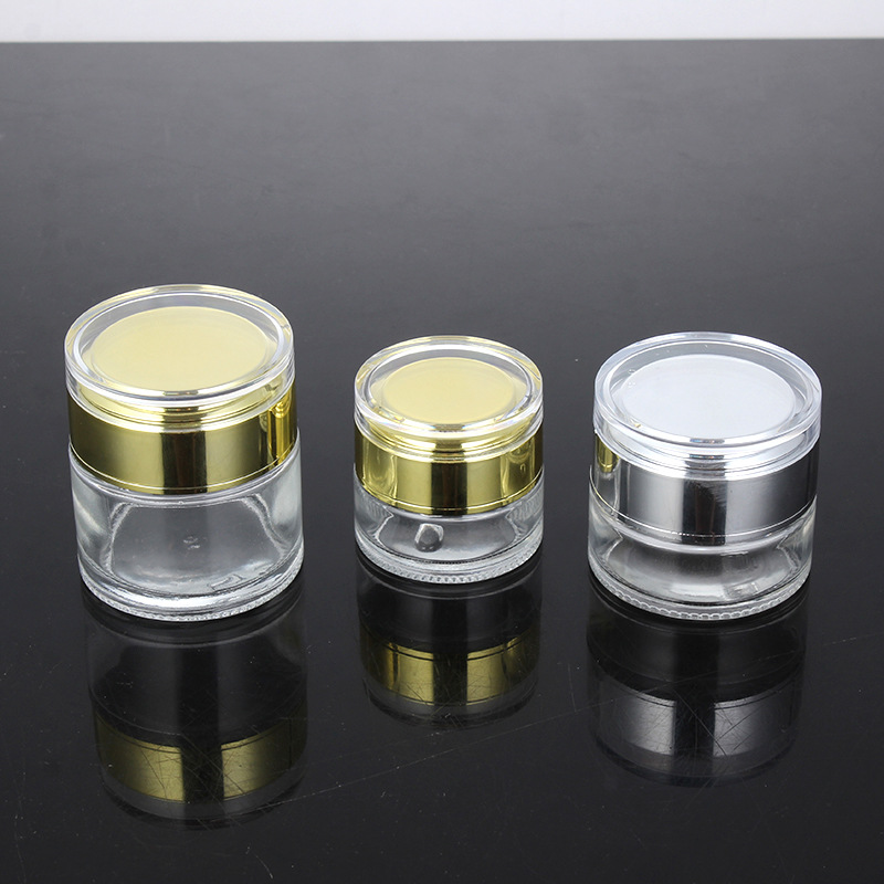 cosmetic 20g 30g 50g clear glass jar with aluminum screw cap 50g cream jar