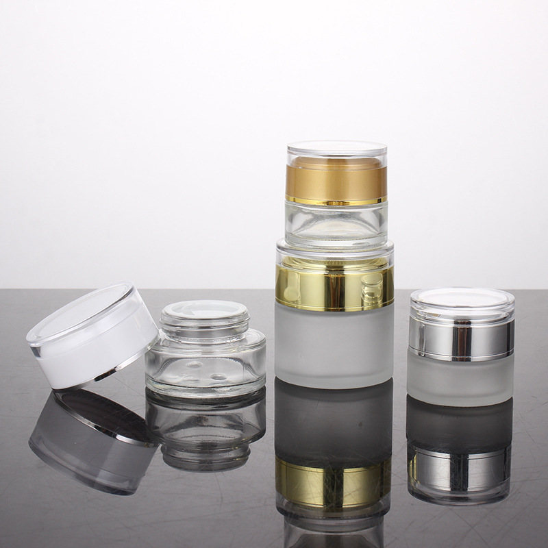 cosmetic 20g 30g 50g clear glass jar with aluminum screw cap 50g cream jar
