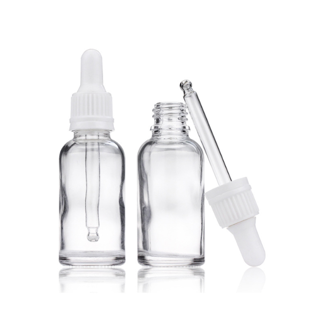 cosmetic 30ml 50ml clear frosted amber flat shoulder essential oil glass bottle with dropper