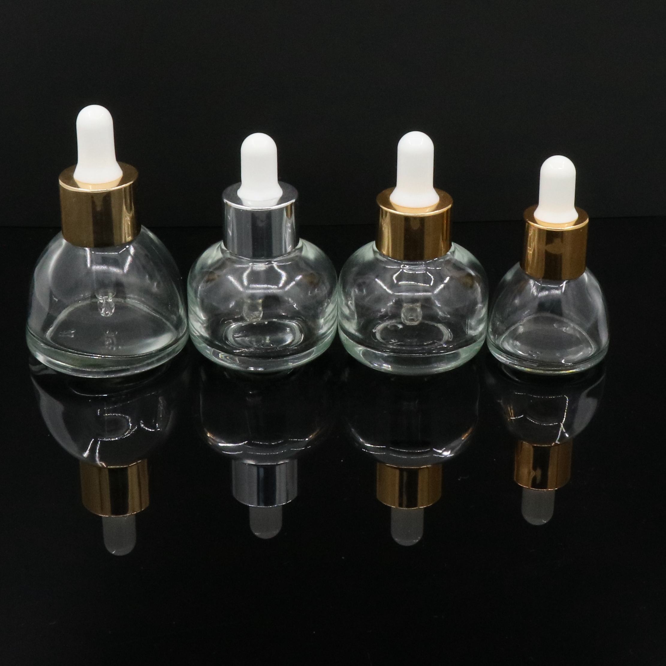 cosmetic 30ml cylinder clear thick bottom essential oil dropper glass bottle foundation lotion pump dropper glass bottle
