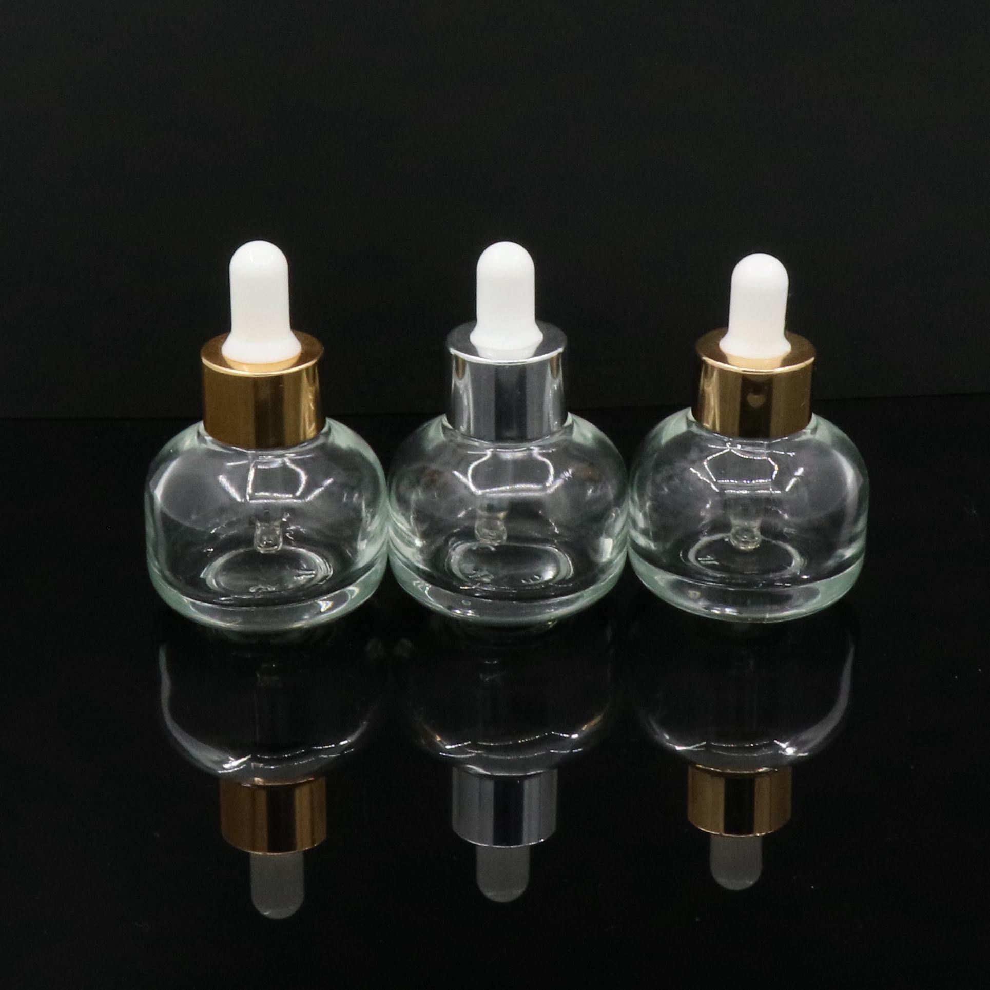 cosmetic 30ml cylinder clear thick bottom essential oil dropper glass bottle foundation lotion pump dropper glass bottle