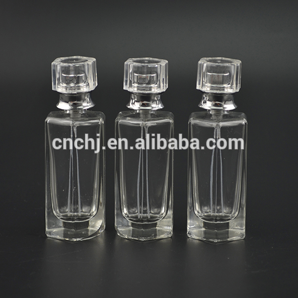 cosmetic 30ml square clear perfume glass bottle with spray cap