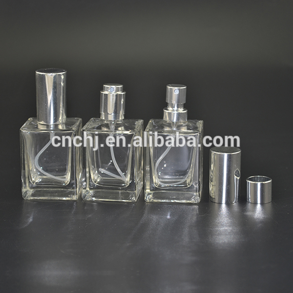 cosmetic 30ml square clear perfume glass bottle with spray cap