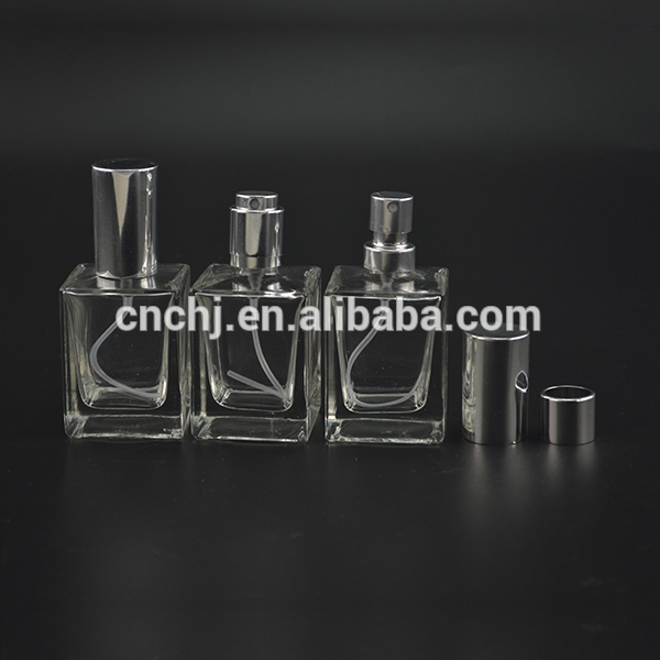 cosmetic 30ml square clear perfume glass bottle with spray cap