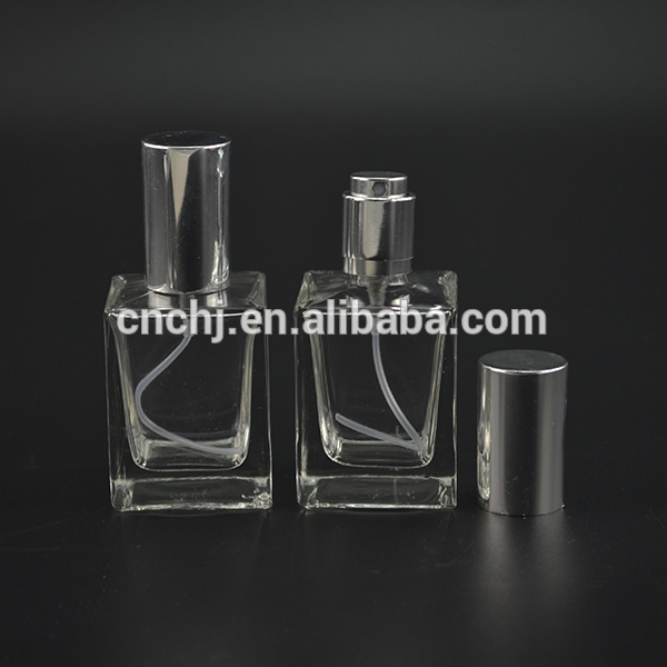 cosmetic 30ml square clear perfume glass bottle with spray cap