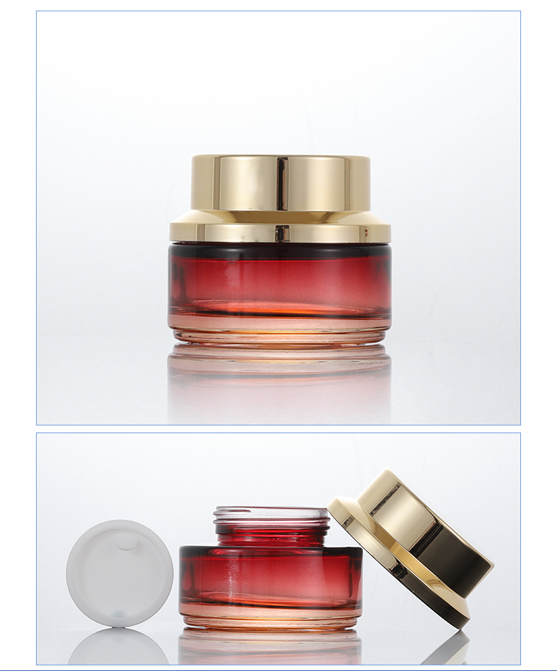 cosmetic 50g glass cream jar gradual change red color with face cream jar glass