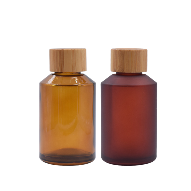 cosmetic bamboo botte glass frosted clear slope shoulder face serum bottle with bamboo lid