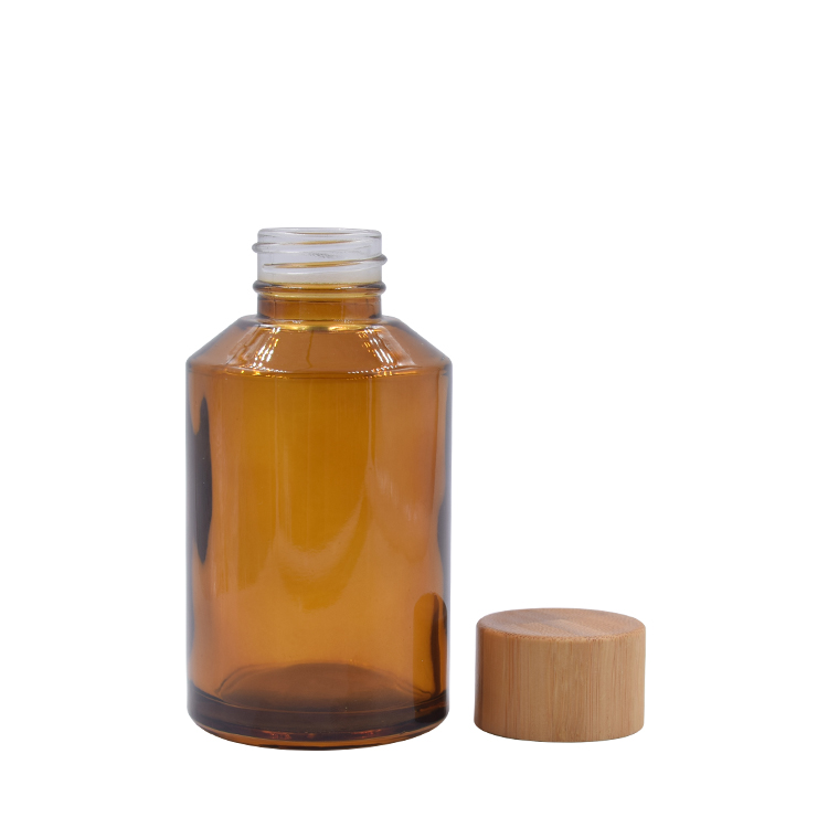 cosmetic bamboo botte glass frosted clear slope shoulder face serum bottle with bamboo lid