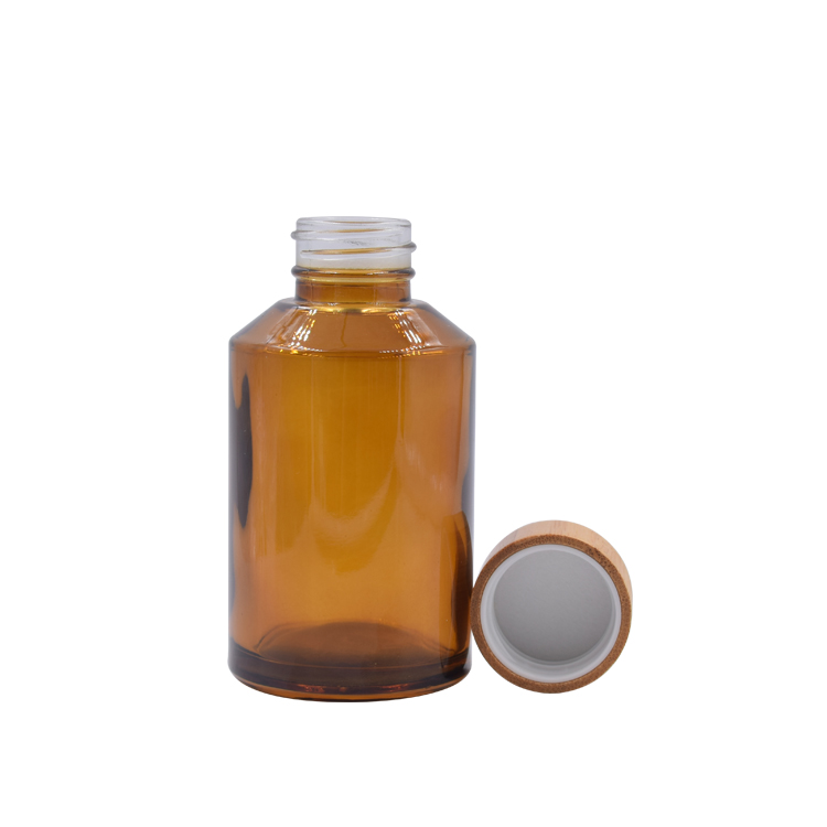 cosmetic bamboo botte glass frosted clear slope shoulder face serum bottle with bamboo lid