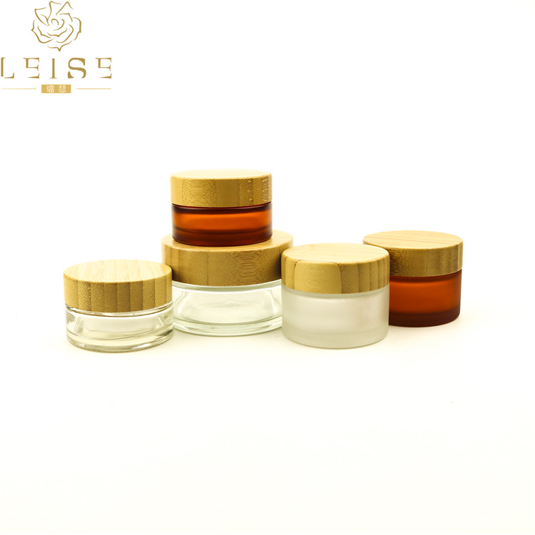 cosmetic bamboo packaging 30g transparent glass jar bamboo lid for cream salve balm butter clay
