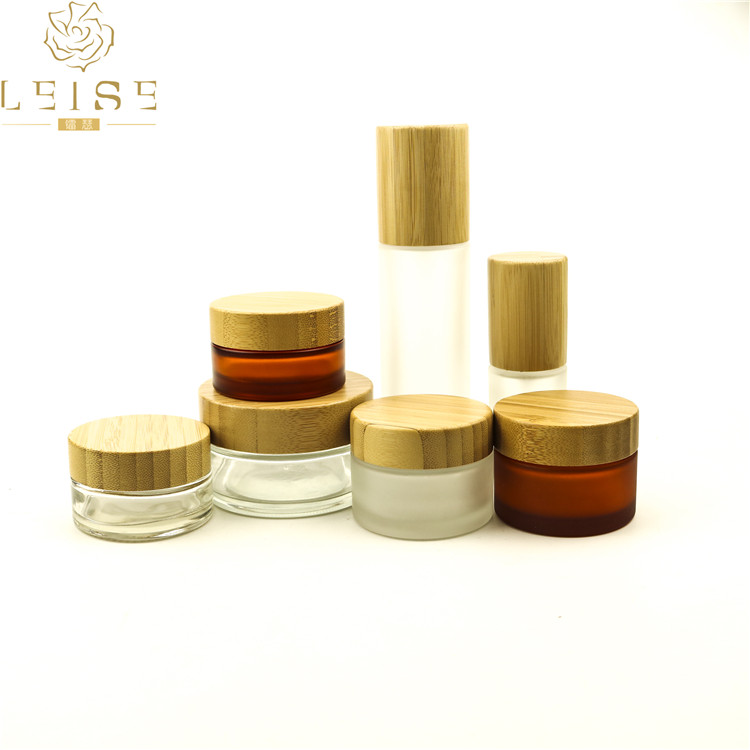 cosmetic bamboo packaging 30g transparent glass jar bamboo lid for cream salve balm butter clay