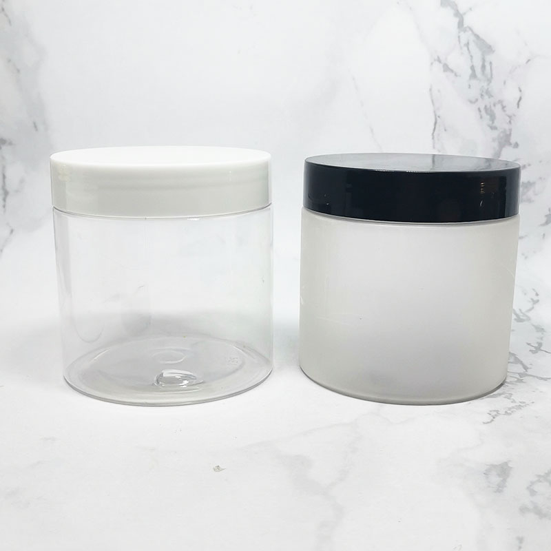 cosmetic body butter container empty clear and frosted plastic 200 ml pet jar with lid