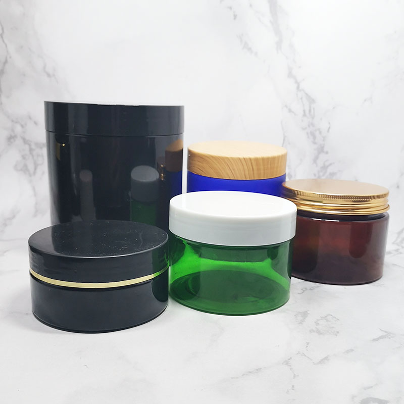 cosmetic body butter container empty clear and frosted plastic 200 ml pet jar with lid