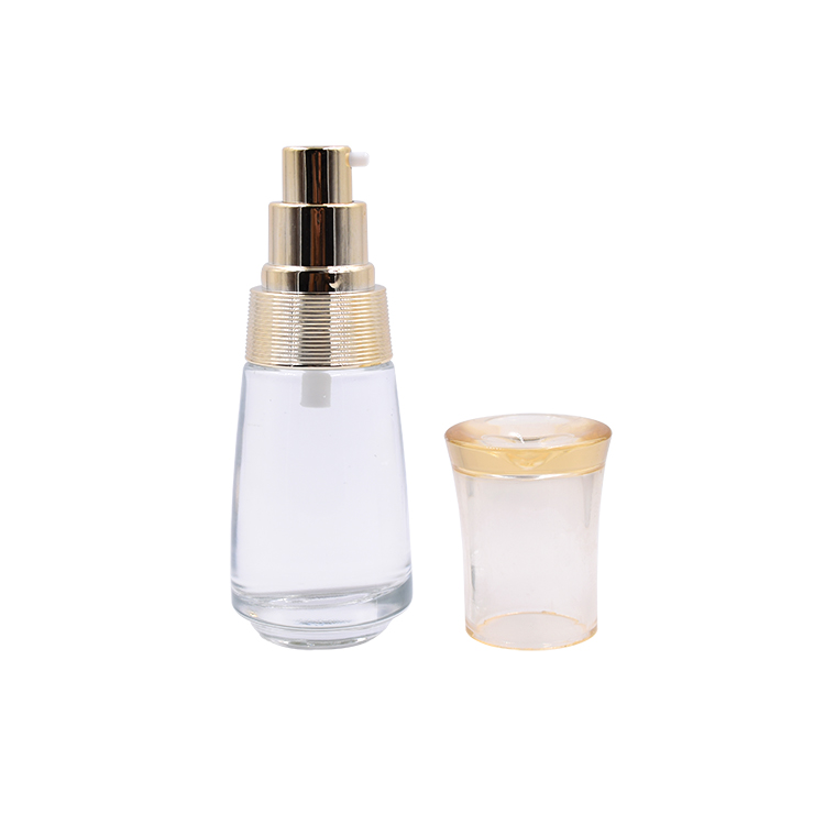 cosmetic clear glass gold lotion pump bottle for skincare lotion toner glass bottle