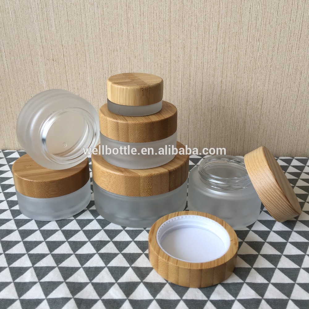 cosmetic container glass jar with lids 5ml 15ml 30ml/50ml/100ml glass jar with wooden lid GJ169R