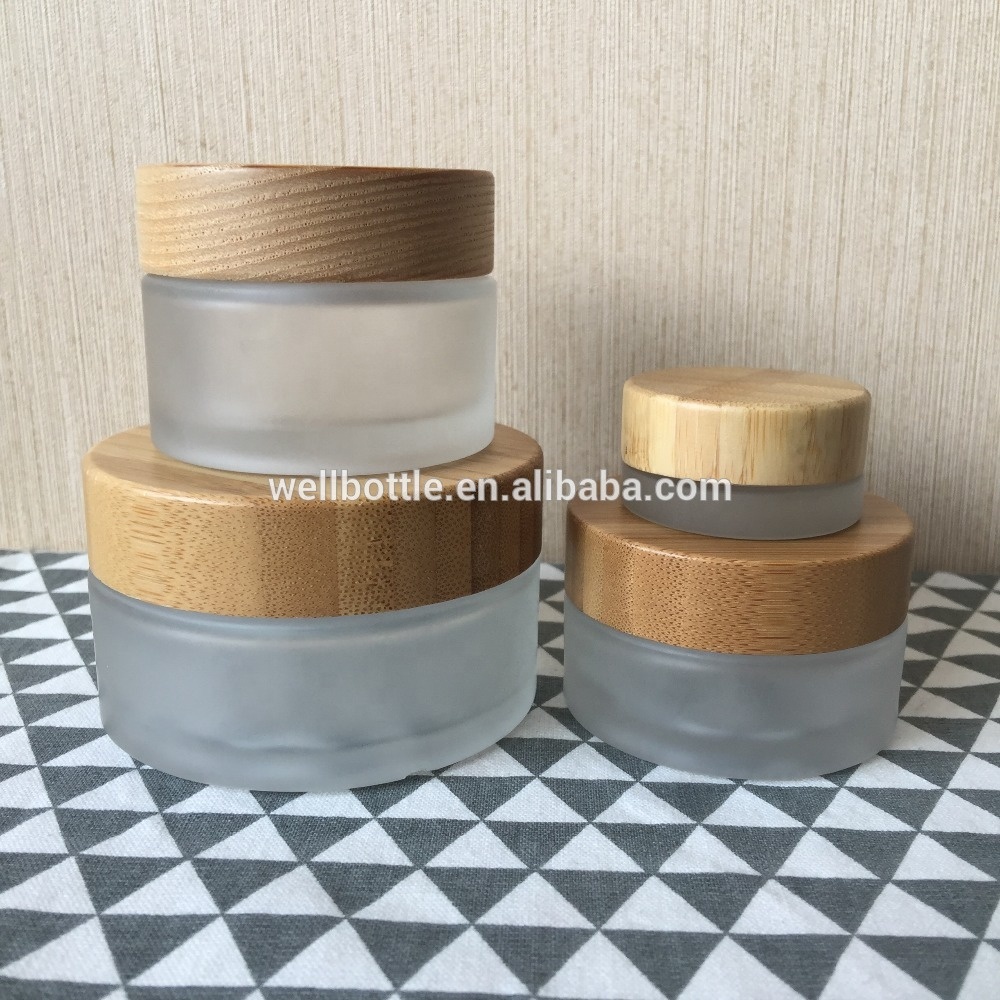 cosmetic container glass jar with lids 5ml 15ml 30ml/50ml/100ml glass jar with wooden lid GJ169R