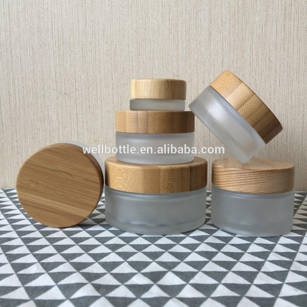 cosmetic container glass jar with lids 5ml 15ml 30ml/50ml/100ml glass jar with wooden lid GJ169R