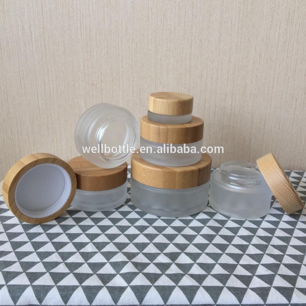 cosmetic container glass jar with lids 5ml 15ml 30ml/50ml/100ml glass jar with wooden lid GJ169R