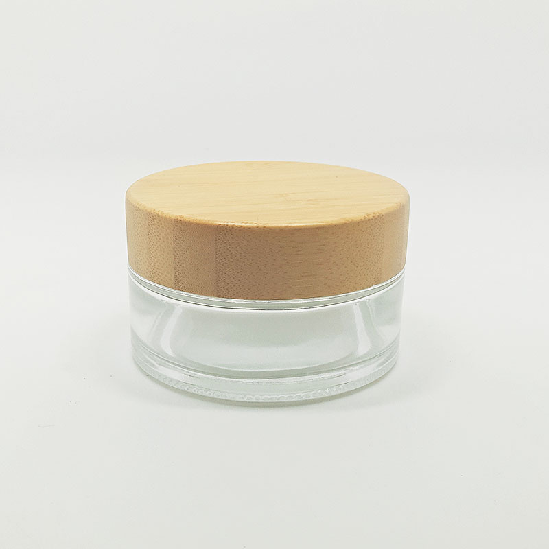 cosmetic cream bamboo glass jar 100ml with transparent glass