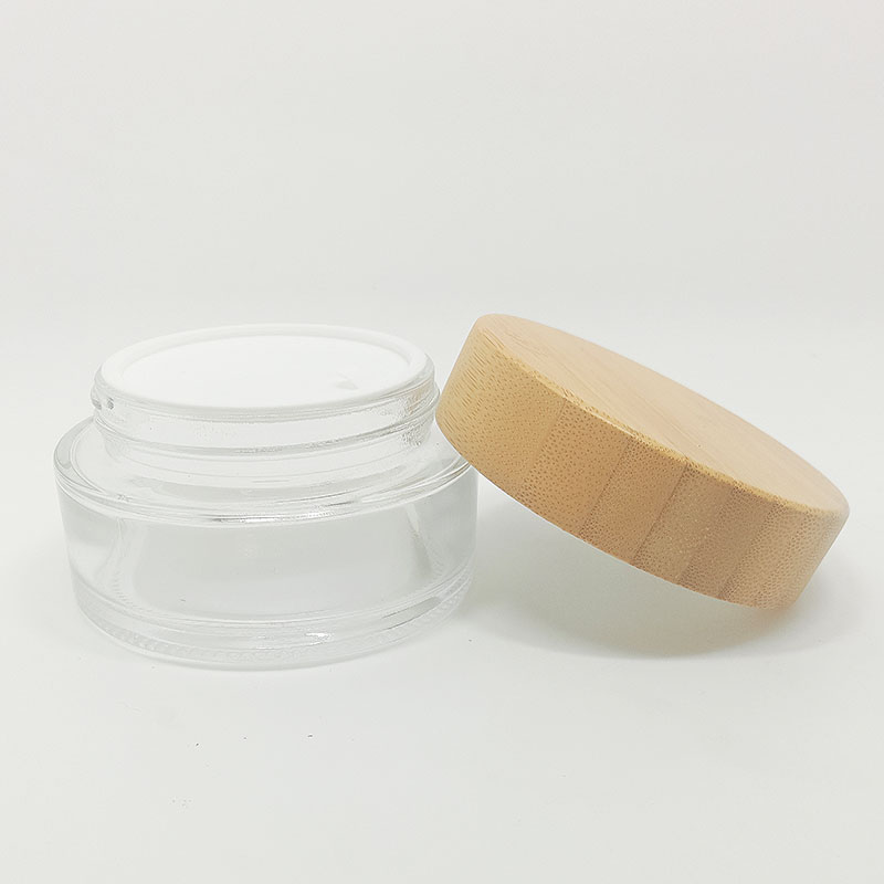 cosmetic cream bamboo glass jar 100ml with transparent glass