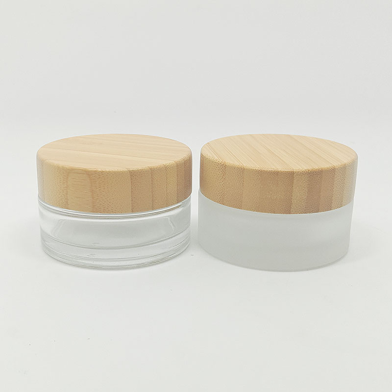 cosmetic cream bamboo glass jar 100ml with transparent glass