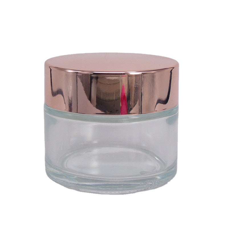 cosmetic cream clear glass 50ml jar with silver gold and rose gold covers