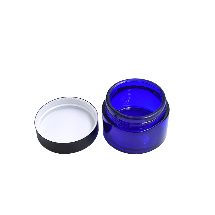 cosmetic cream jar 20ml 30ml beauty jars 50ml navy blue glass jar with black plastic lid