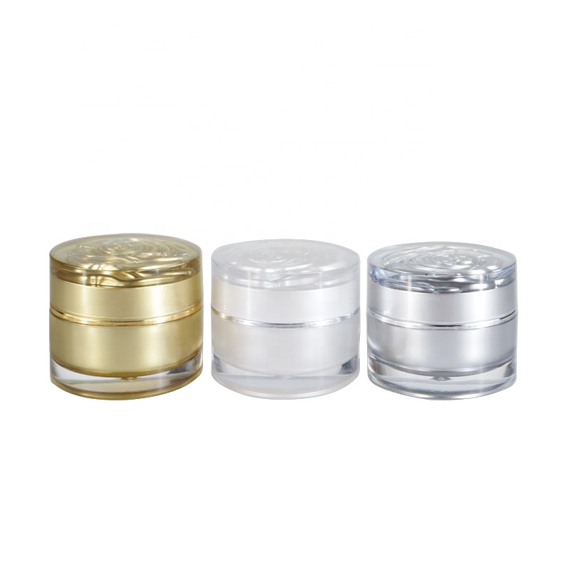 cosmetic cream packaging 10g 15g 30g double wall white gold silver color acrylic plastic jar with Rose carving lid