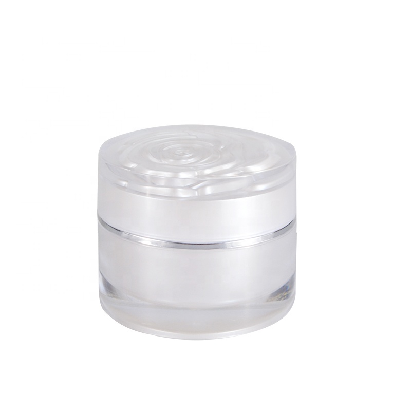 cosmetic cream packaging 10g 15g 30g double wall white gold silver color acrylic plastic jar with Rose carving lid