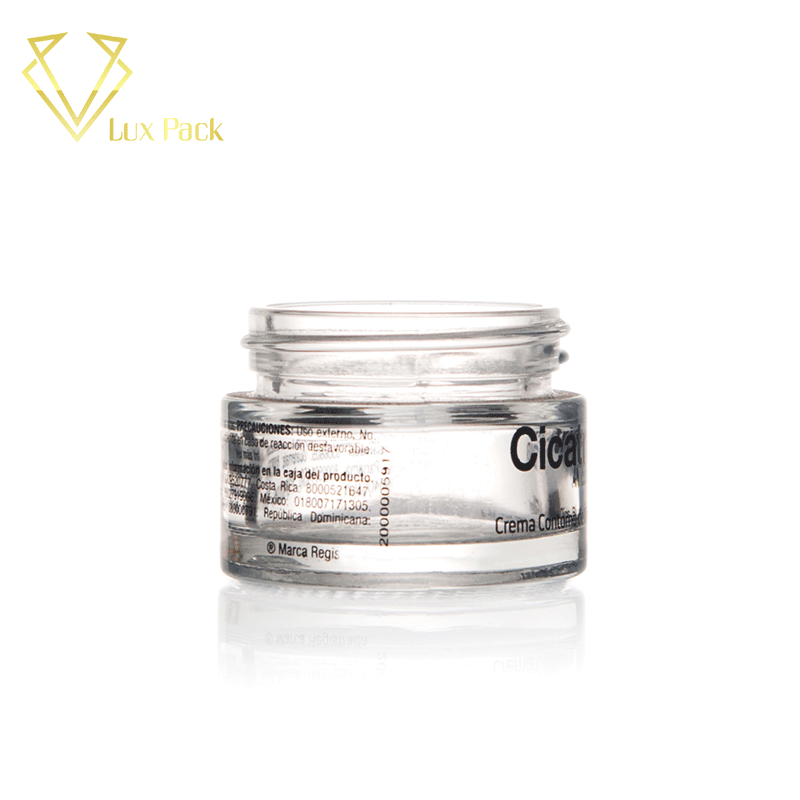 cosmetic cream round clear 30ml glass jar with silver aluminum screw top lid