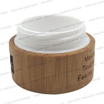 cosmetic cream sample packaging bamboo plastic lotion jar with PP inner and custom logo engraving 30g 50g 200g