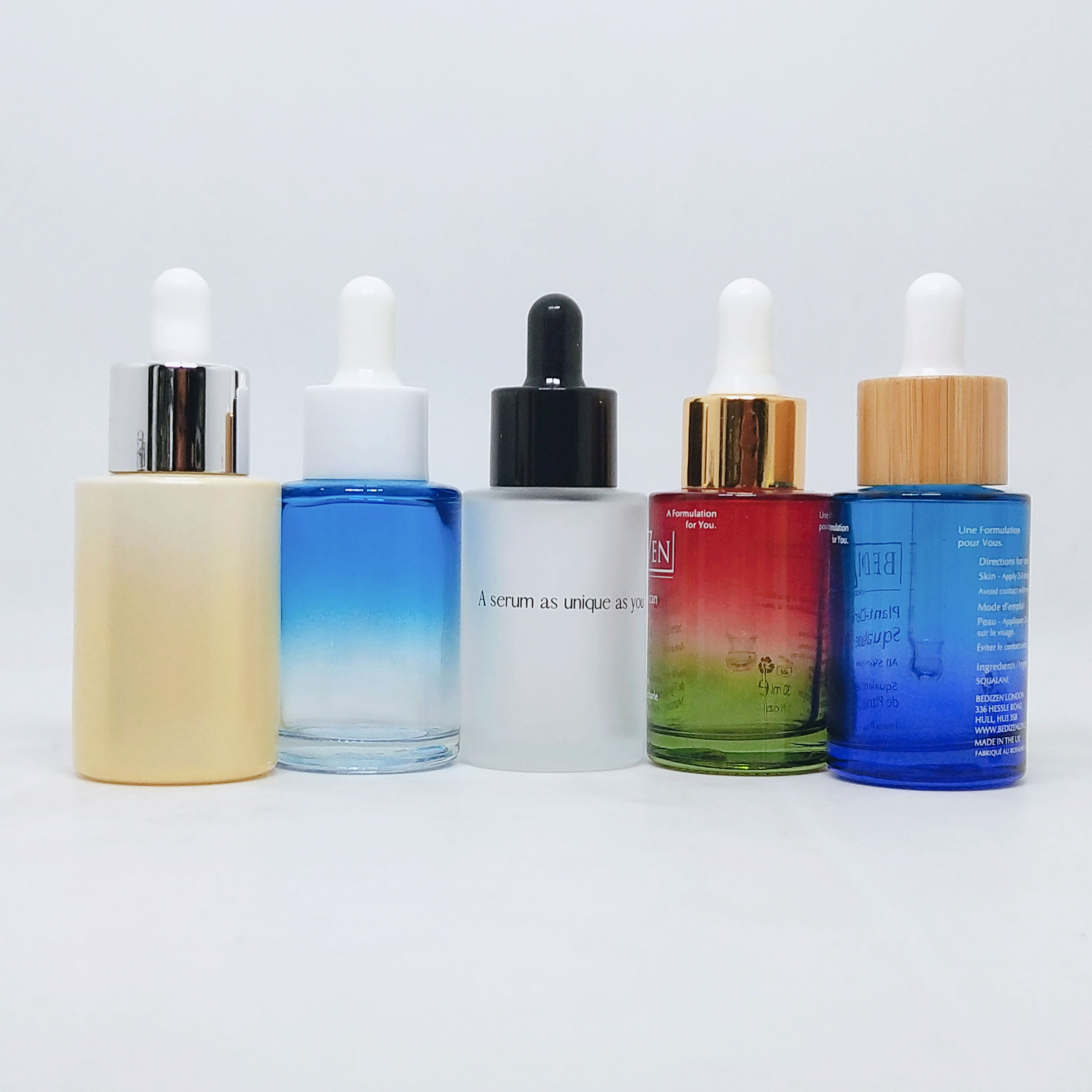 cosmetic custom color 15ml 20ml 30ml 50ml 100ml flat shoulder cylinder glass dropper serum bottle