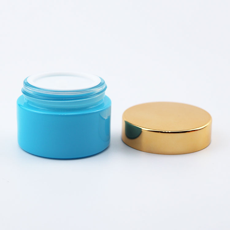 cosmetic customized blue black jar 50 ml 150 ml 200ml 300 ml round cream jar with gold aluminum cap