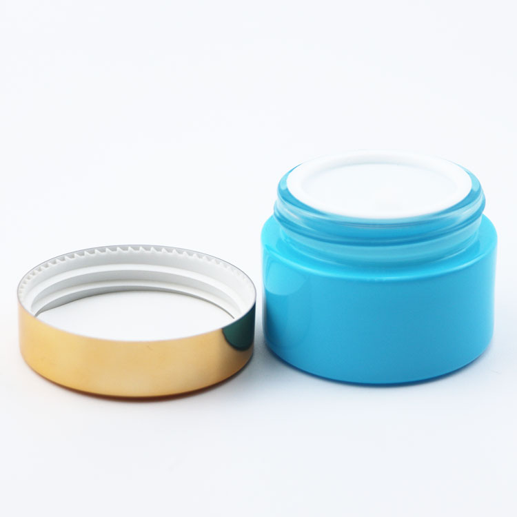 cosmetic customized blue black jar 50 ml 150 ml 200ml 300 ml round cream jar with gold aluminum cap