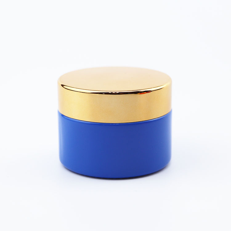 cosmetic customized blue black jar 50 ml 150 ml 200ml 300 ml round cream jar with gold aluminum cap