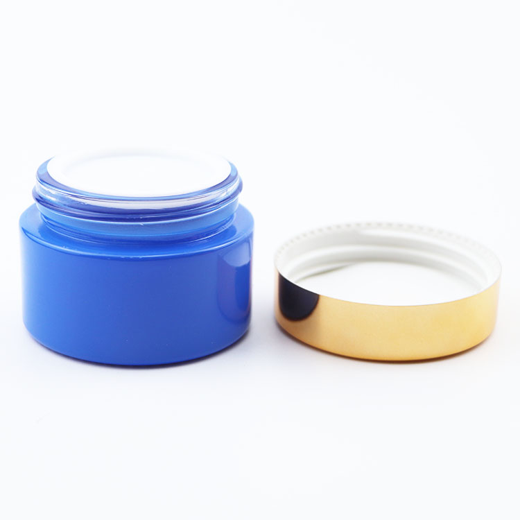 cosmetic customized blue black jar 50 ml 150 ml 200ml 300 ml round cream jar with gold aluminum cap