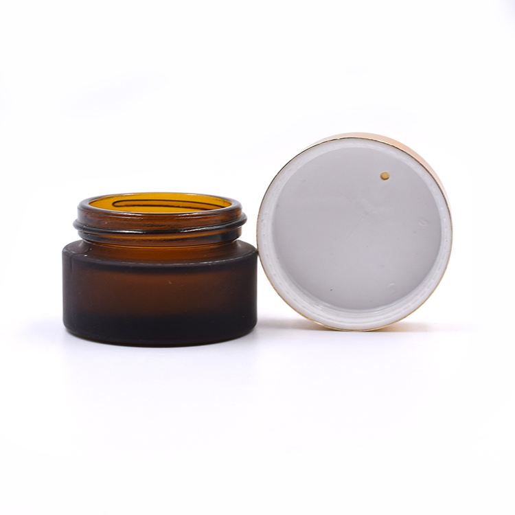 cosmetic customized frosted amber glass container metal aluminum lid skincare eye cream lotion glass jar