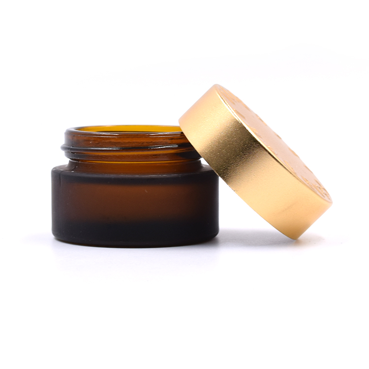 cosmetic customized frosted amber glass container metal aluminum lid skincare eye cream lotion glass jar