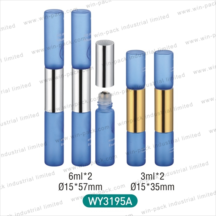 cosmetic dual end glass bottle chamber container with roller ball and brush