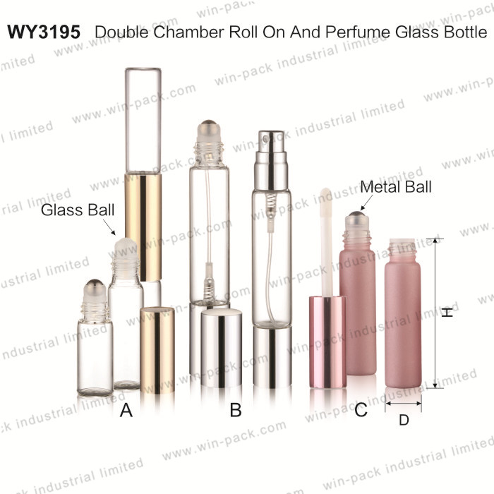 cosmetic dual end glass bottle chamber container with roller ball and brush