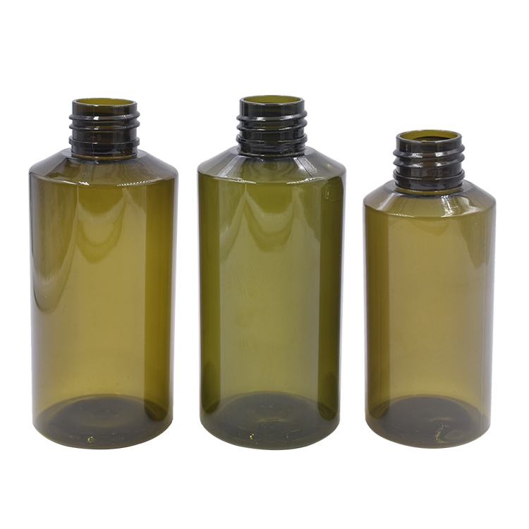 cosmetic emopty olive green pet plastic bottle lotion pump bottle flip cap bottle