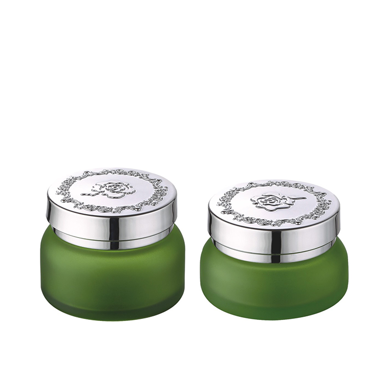 cosmetic empty frosted green glass container skincare eye cream lotion glass jar
