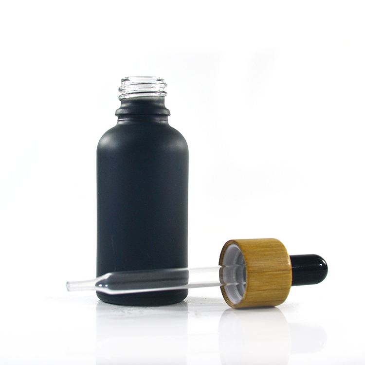 cosmetic essential oil matte black 5ml 10ml 15ml 20ml 30ml 50ml 100ml glass dropper bottle with bamboo wood lid for body oil