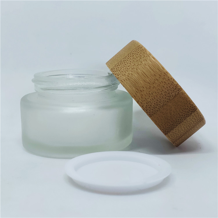 cosmetic face cream container 15ml 30ml 50ml 100ml clear glass jar with bamboo wood lid