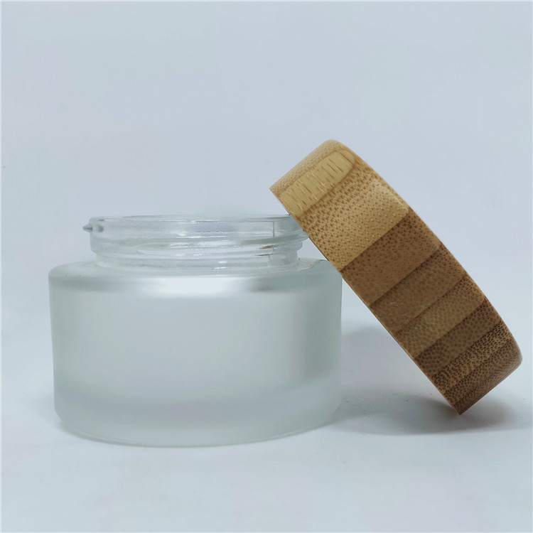 cosmetic face cream container 15ml 30ml 50ml 100ml clear glass jar with bamboo wood lid