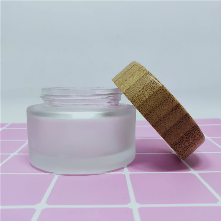 cosmetic face cream container 15ml 30ml 50ml 100ml clear glass jar with bamboo wood lid